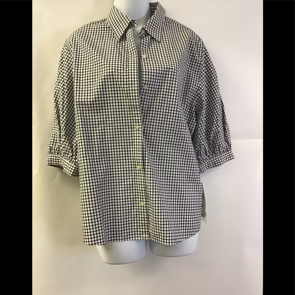 NEW Lauren Ralph Lauren Button Blouse Black White.